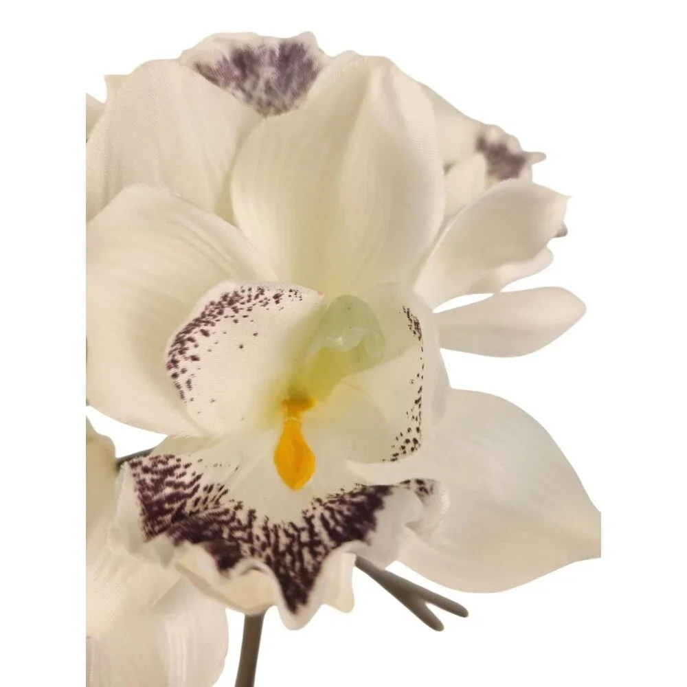 Ivory Cymbidium Orchid Artificial Flowers 7 Stem Bundle, Faux Orchid Wedding Flo